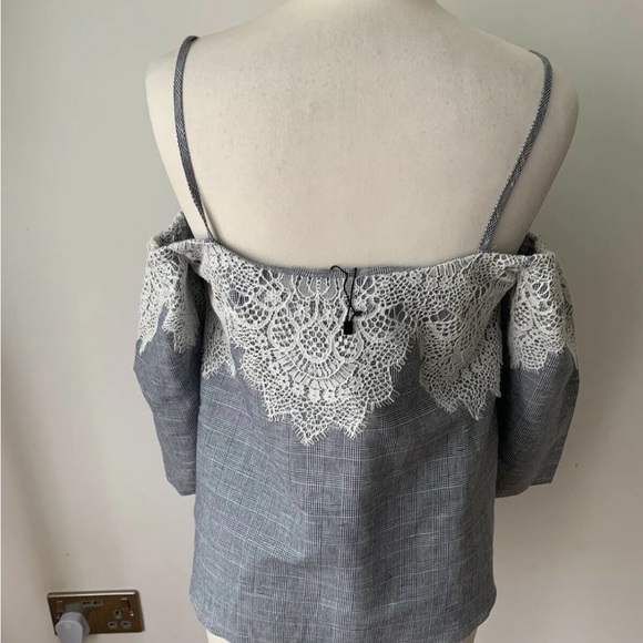 Zara Off the shoulder Linen Cotton mix Check Top with lace Size XS - Picture 7 of 7